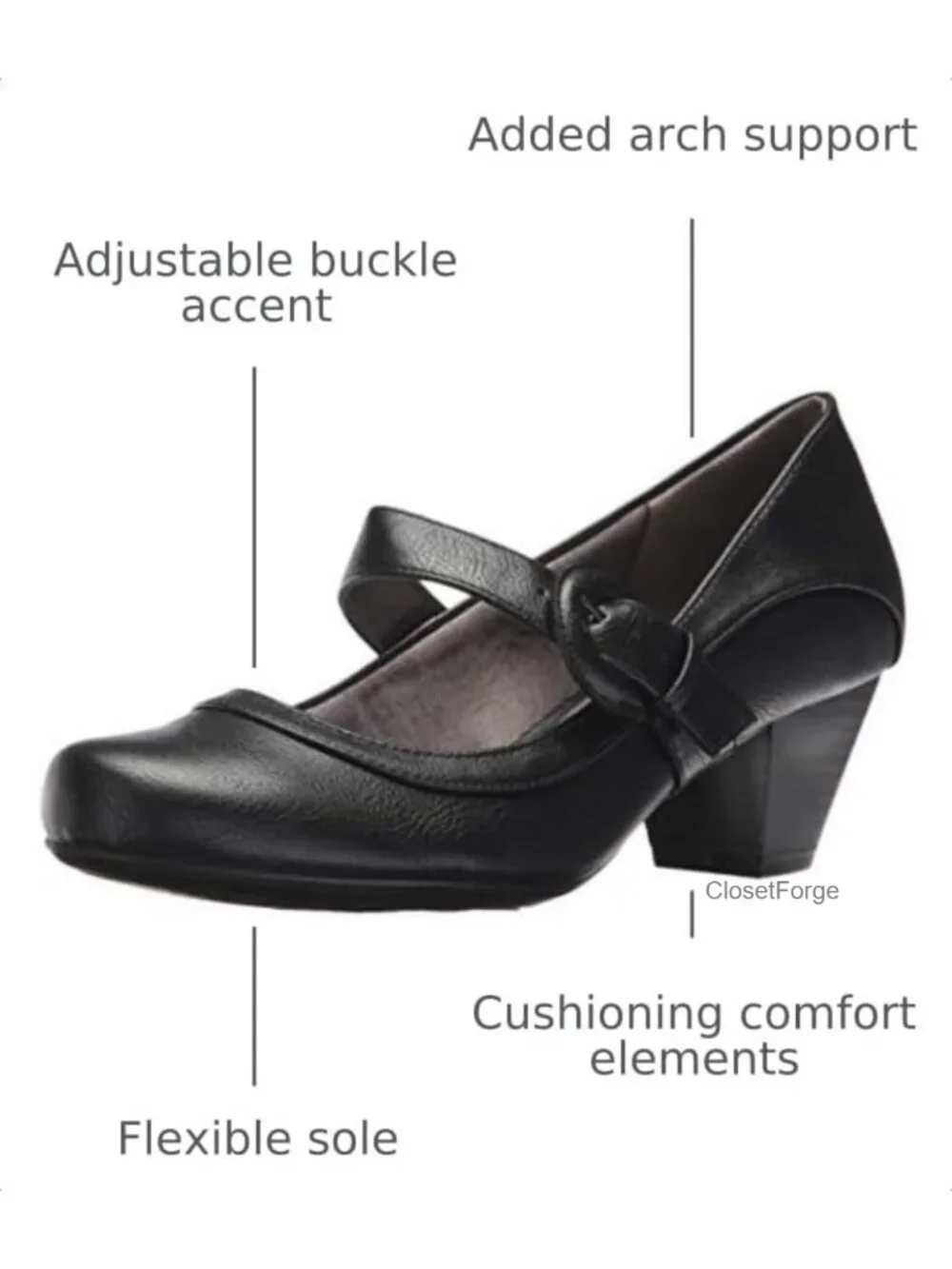 LifeStride Rozz Mary Jane Pumps Faux Leather Block Heel Slip-On Comfort Shoes